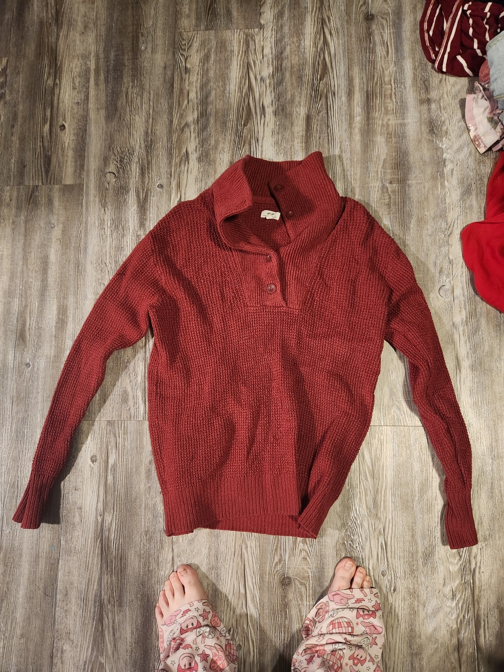 aerie Brick Red Button-Neck Knit Turtleneck Sweater